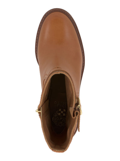 VINCE CAMUTO Womens Brown Lug Sole Padded Goring Buckle Accent Vergila Round Toe Block Heel Zip-Up Leather Moto 9 M