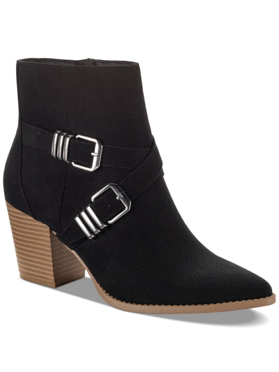SUN STONE Womens Black Buckle Accent Cushioned Elyssaa Pointed Toe Stacked Heel Zip-Up Booties 8 M