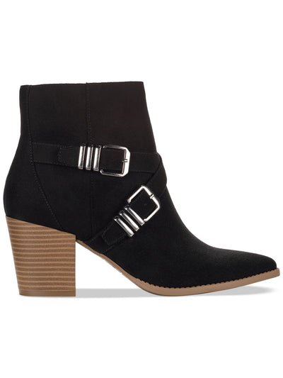SUN STONE Womens Black Buckle Accent Cushioned Elyssaa Pointed Toe Stacked Heel Zip-Up Booties 8 M