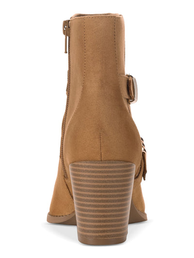 SUN STONE Womens Beige Buckle Accent Cushioned Elyssaa Pointed Toe Stacked Heel Zip-Up Booties 9.5 M
