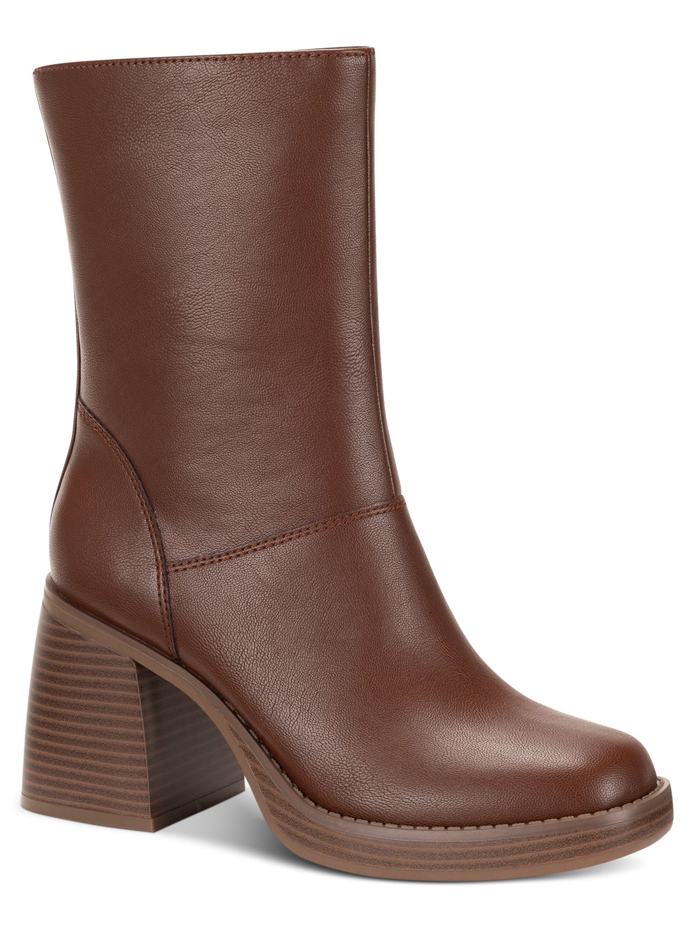 SUN STONE Womens Brown Lug Sole Cushioned Goring Aleenn Square Toe Stacked Heel Zip-Up Heeled Boots 9.5 M