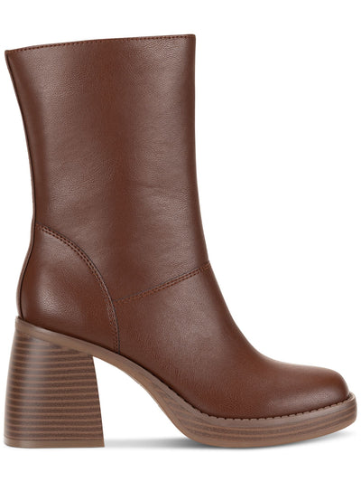 SUN STONE Womens Brown Lug Sole Cushioned Goring Aleenn Square Toe Stacked Heel Zip-Up Heeled Boots 9.5 M