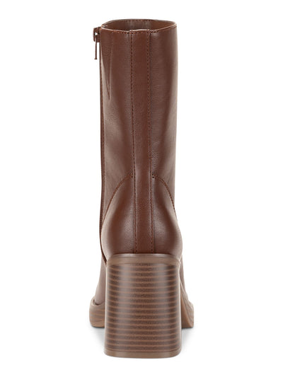 SUN STONE Womens Brown Lug Sole Cushioned Goring Aleenn Square Toe Stacked Heel Zip-Up Heeled Boots 9.5 M