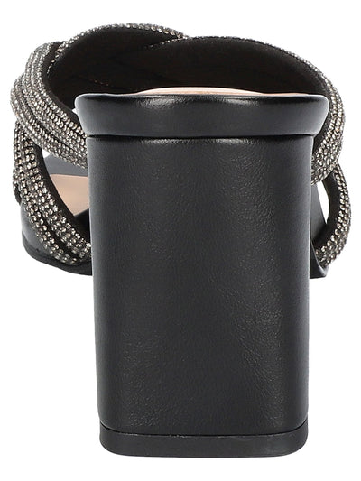 BELLA VITA Womens Black Embellished Padded Carmen Open Toe Block Heel Slip On Dress Heeled Sandal 6 WW