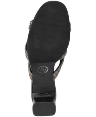 BELLA VITA Womens Black Embellished Padded Carmen Open Toe Block Heel Slip On Dress Heeled W
