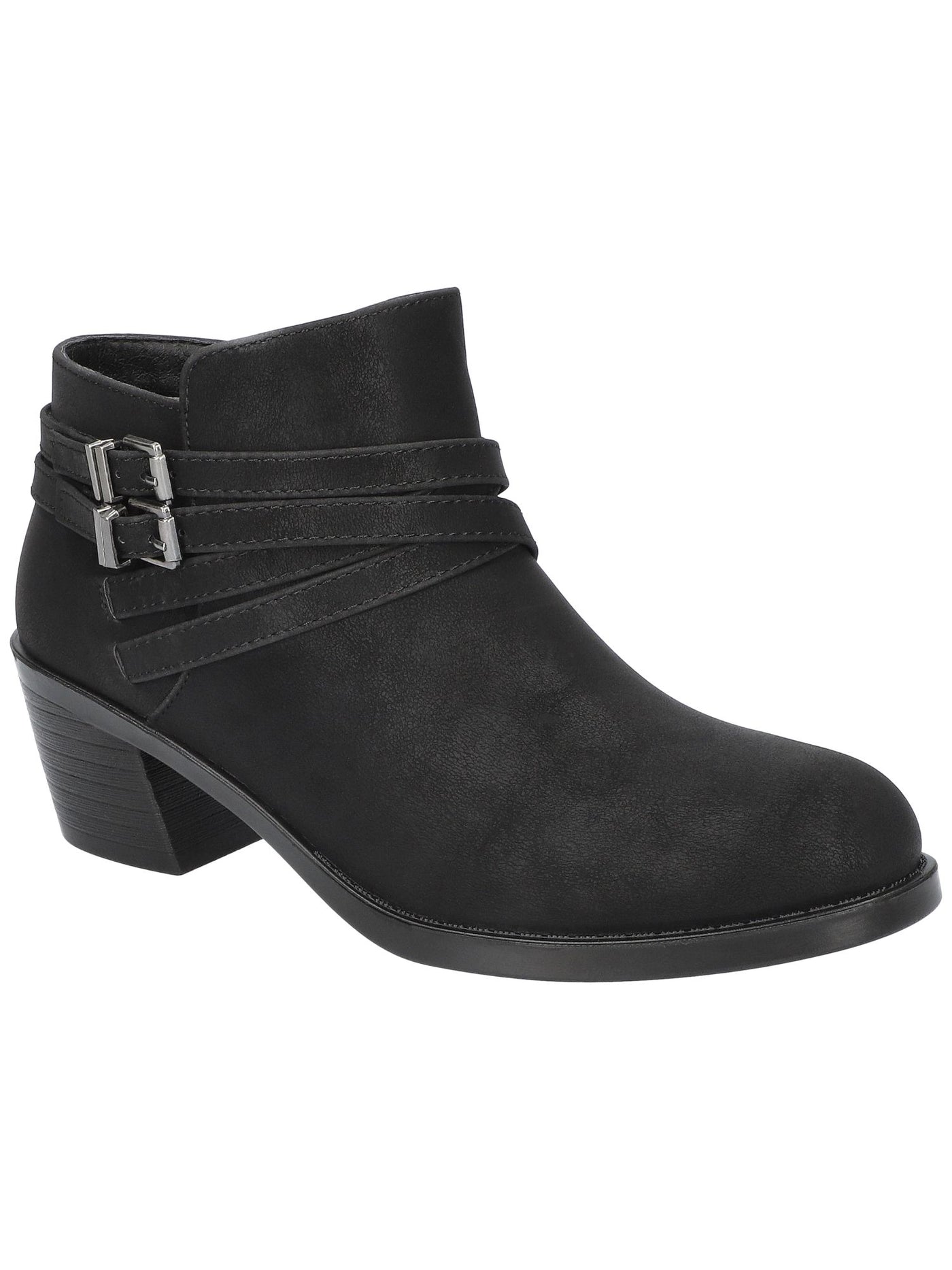 EASY STREET Womens Black Ankle Strap Buckle Accent Cushioned Lightweight Kory Round Toe Block Heel Zip-Up Booties 7 M