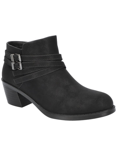 EASY STREET Womens Black Ankle Strap Buckle Accent Cushioned Lightweight Kory Round Toe Block Heel Zip-Up Booties 7 M