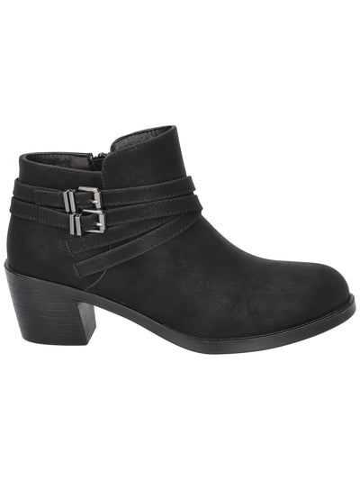 EASY STREET Womens Black Ankle Strap Buckle Accent Cushioned Lightweight Kory Round Toe Block Heel Zip-Up Booties 7 M