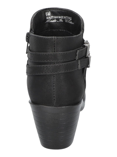 EASY STREET Womens Black Ankle Strap Buckle Accent Cushioned Lightweight Kory Round Toe Block Heel Zip-Up Booties 7 M