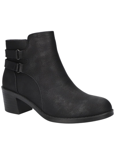EASY STREET Womens Black Double Straps Cushioned Murphy Round Toe Block Heel Zip-Up Booties 5 M