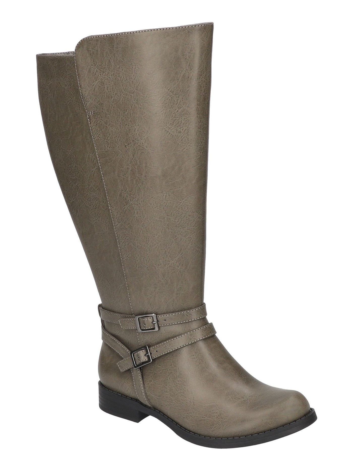 EASY STREET Womens Gray Athletic Buckled Ankle Straps Goring Padded Bay Plus Plus Round Toe Block Heel Zip-Up Boots Shoes 7.5 W XWC