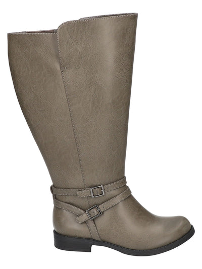 EASY STREET Womens Gray Athletic Buckled Ankle Straps Goring Padded Bay Plus Plus Round Toe Block Heel Zip-Up Boots Shoes 7.5 W XWC