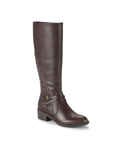 BARETRAPS Womens Brown Buckled Ankle Strap Flexible Lightweight Cushioned Slip Resistant Goring Stratford Almond Toe Block Heel Zip-Up Dress Riding Boot 8.5 M