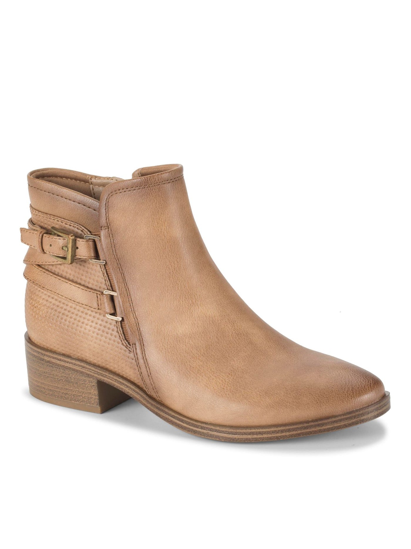 BARETRAPS Womens Beige Buckle Ankle Strap Accent Lightweight Flexible Cushioned Goring Mackenzie Almond Toe Stacked Heel Zip-Up Booties 5.5 M