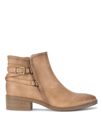 BARETRAPS Womens Beige Buckle Ankle Strap Accent Lightweight Flexible Cushioned Goring Mackenzie Almond Toe Stacked Heel Zip-Up Booties 5.5 M