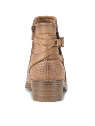 BARETRAPS Womens Beige Buckle Ankle Strap Accent Lightweight Flexible Cushioned Goring Mackenzie Almond Toe Stacked Heel Zip-Up Booties 5.5 M