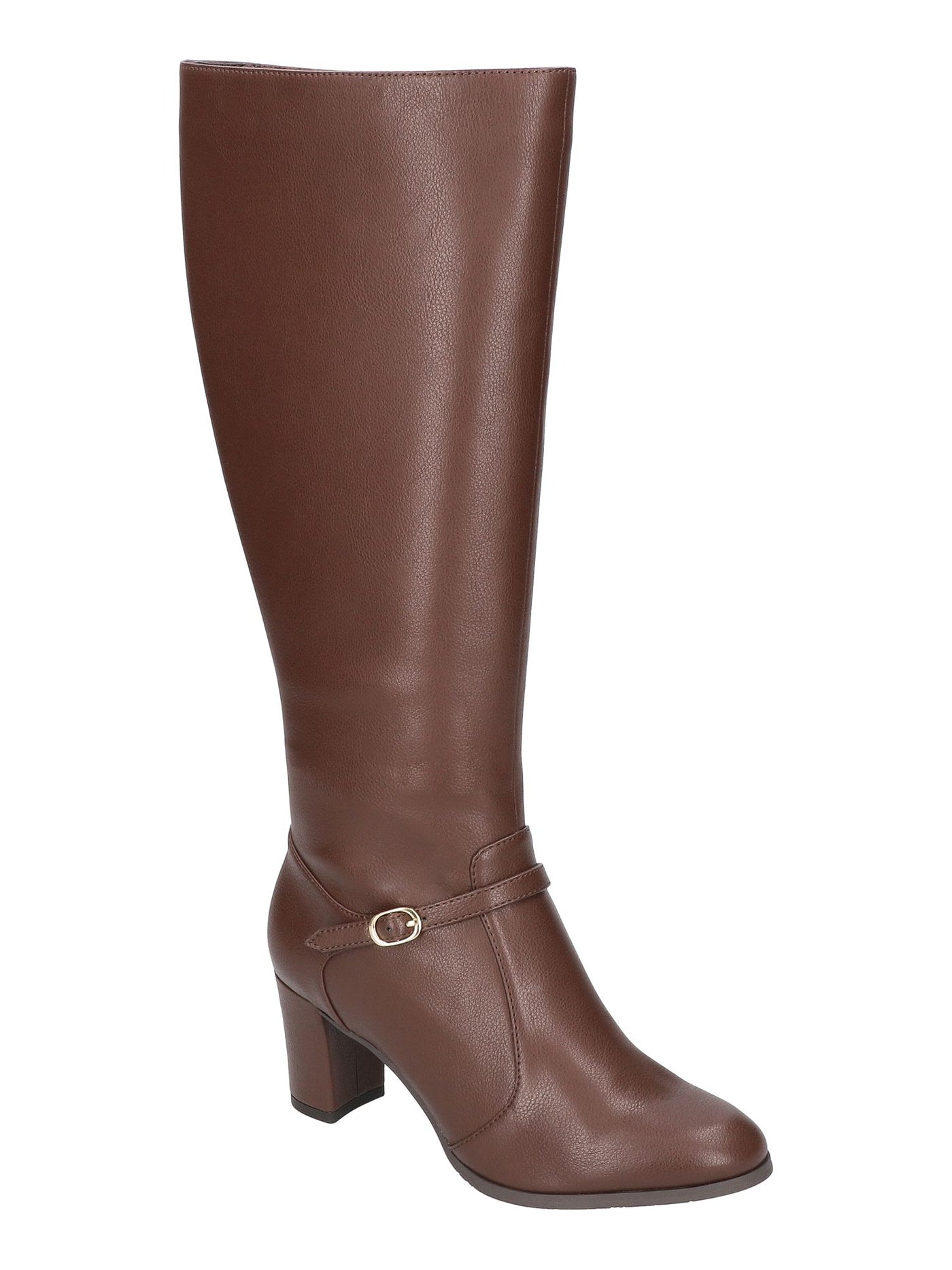 EASY STREET Womens Brown Buckled Ankle Strap Goring Padded Missy Almond Toe Block Heel Zip-Up Riding Boot 8.5 W