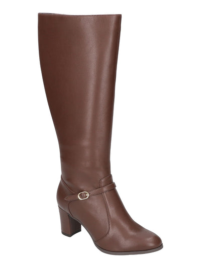 EASY STREET Womens Brown Buckled Ankle Strap Goring Padded Missy Almond Toe Block Heel Zip-Up Riding Boot 8.5 W