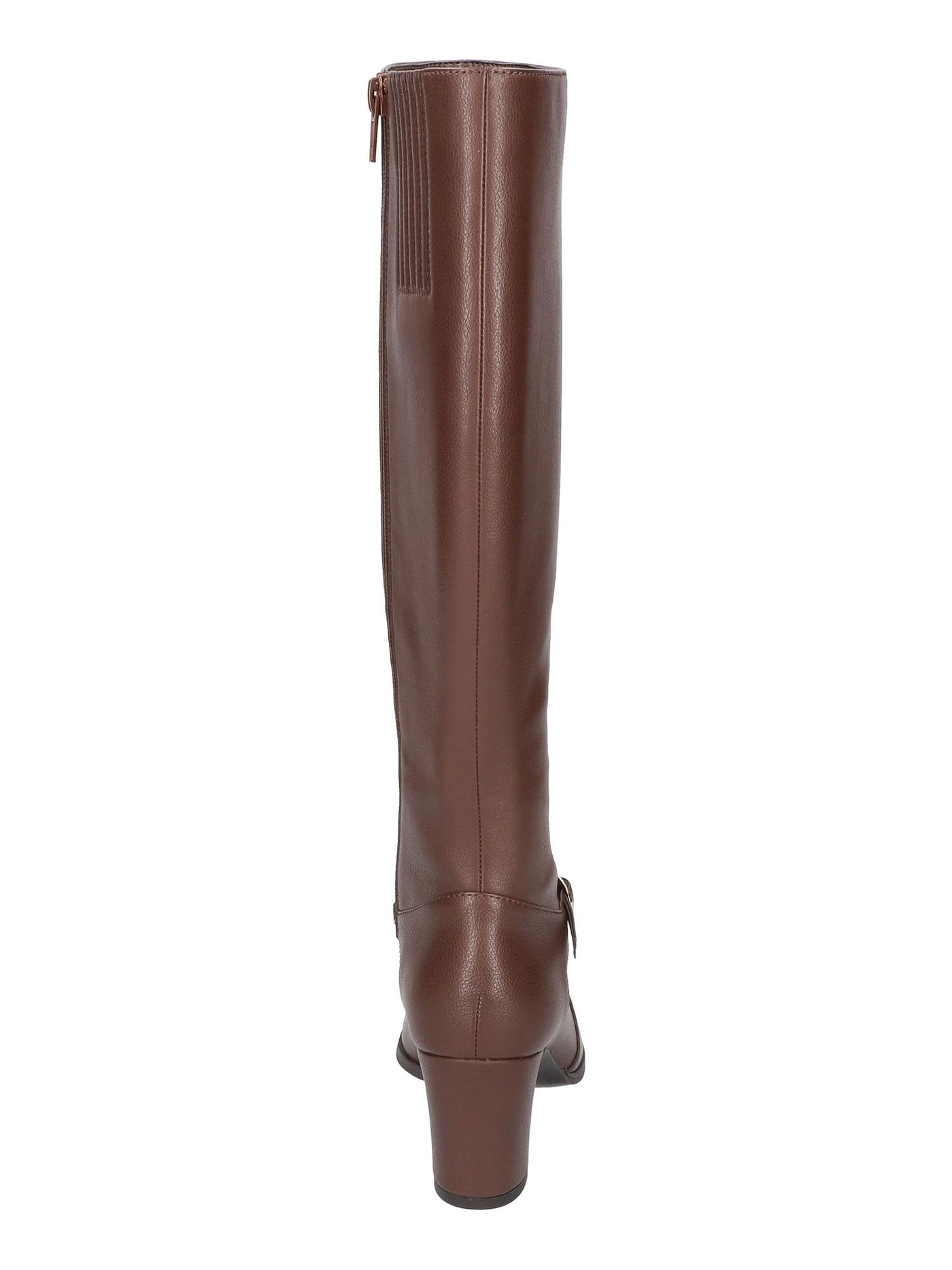 EASY STREET Womens Brown Buckled Ankle Strap Goring Padded Missy Almond Toe Block Heel Zip-Up Riding Boot 8.5 W