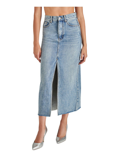 STEVE MADDEN Womens Blue Zippered Pocketed High Front Slit Raw-edge Hem Maxi Pencil Skirt 8