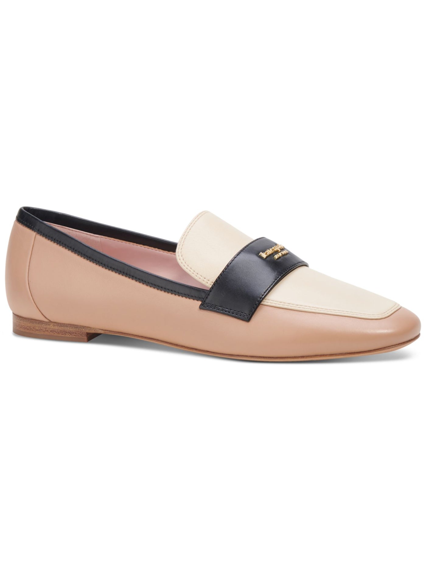 KATE SPADE NEW YORK Womens Beige Color Block Gold Tone Logo Hardware Padded Round Toe Slip On Leather Loafers Shoes 10 B