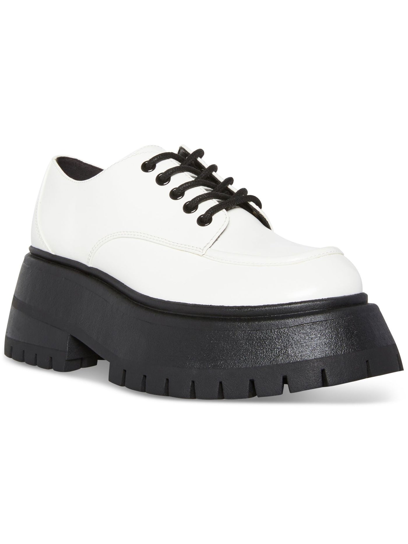 MADDEN GIRL Womens White Colorblocked Stripe 2" Platform Lug Sole Philipa Round Toe Block Heel Lace-Up Oxfored Heels 9 M