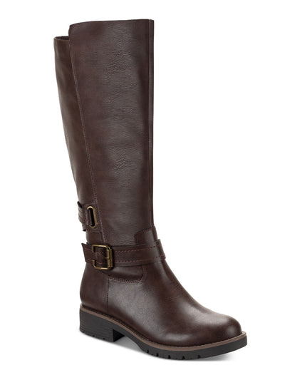 SUN STONE Womens Brown Buckled Ankle Strap Padded Blakelyy Round Toe Block Heel Zip-Up Riding Boot 9.5 M