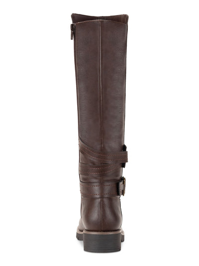 SUN STONE Womens Brown Buckled Ankle Strap Padded Blakelyy Round Toe Block Heel Zip-Up Riding Boot 9.5 M