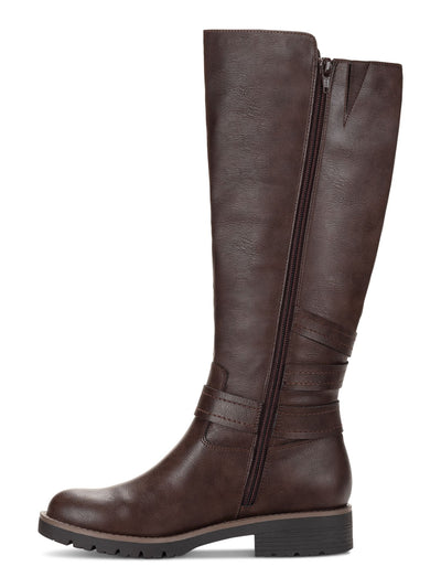SUN STONE Womens Brown Buckled Ankle Strap Padded Blakelyy Round Toe Block Heel Zip-Up Riding Boot 9.5 M