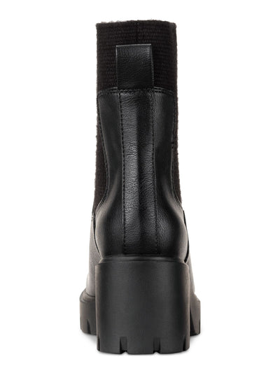 SUN STONE Womens Black Lug Sole Heel Pull-Tab Treaded Padded Stretch Square Toe Chelsea Boot 7 M