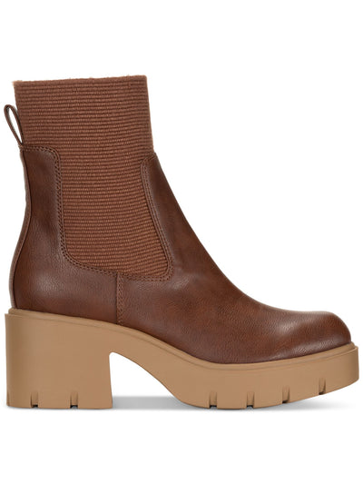 SUN STONE Womens Brown Lug Sole Heel Pull-Tab Padded Stretch Verityy Square Toe Chelsea Boot 6.5 M