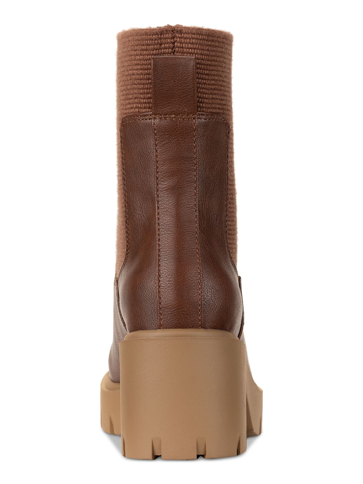 SUN STONE Womens Brown Lug Sole Heel Pull-Tab Padded Stretch Verityy Square Toe Chelsea Boot 8 M