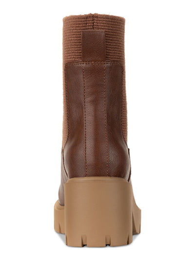 SUN STONE Womens Brown Lug Sole Heel Pull-Tab Padded Stretch Verityy Square Toe Chelsea Boot 8 M