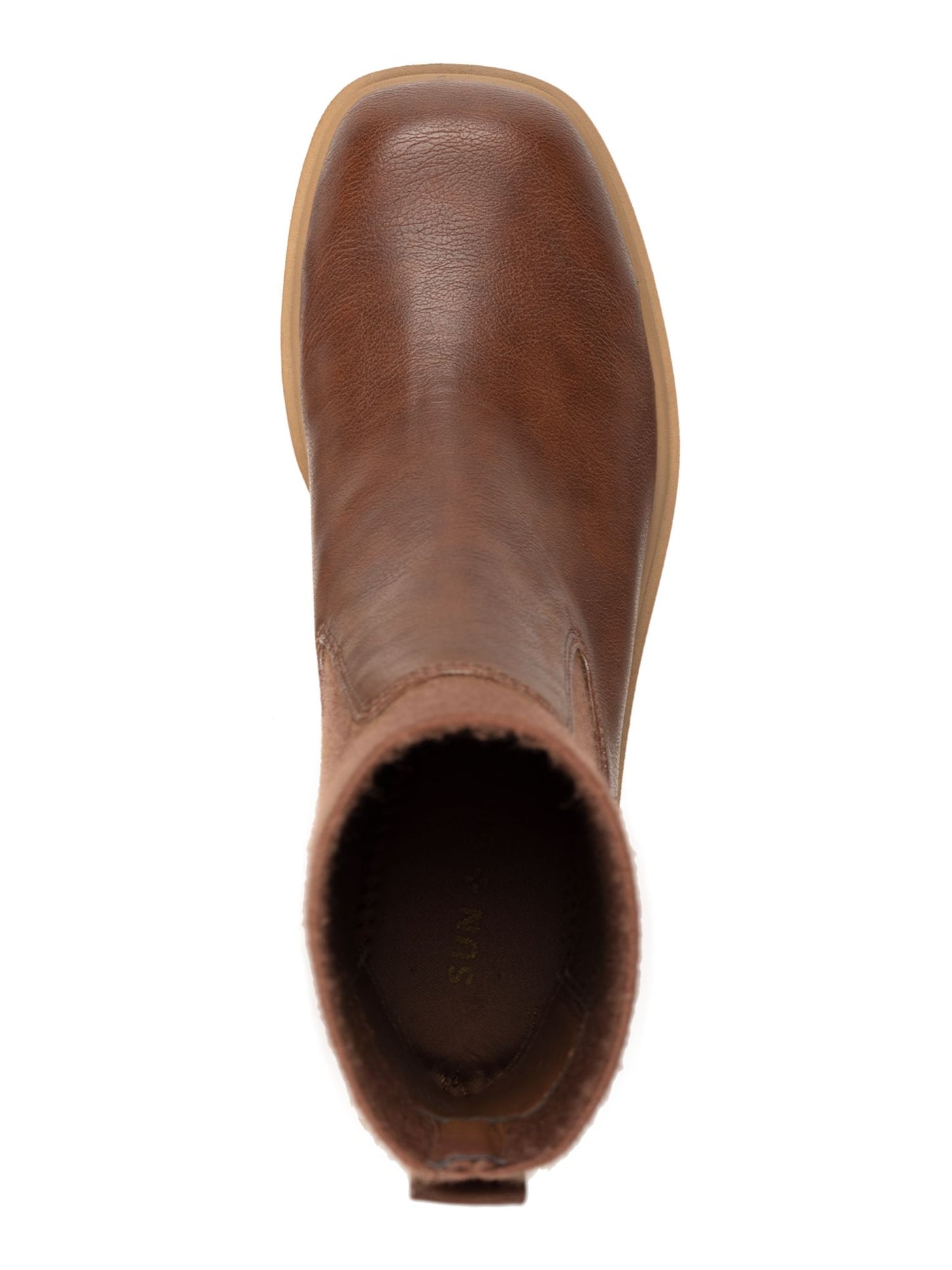 SUN STONE Womens Brown Lug Sole Heel Pull-Tab Padded Stretch Verityy Square Toe Chelsea Boot 8 M