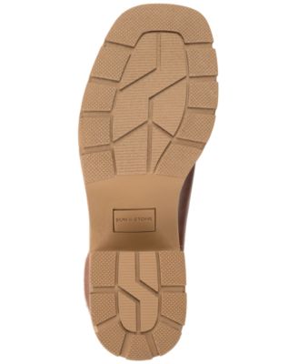 SUN STONE Womens Brown Lug Sole Heel Pull-Tab Padded Stretch Verityy Square Toe Chelsea Boot M