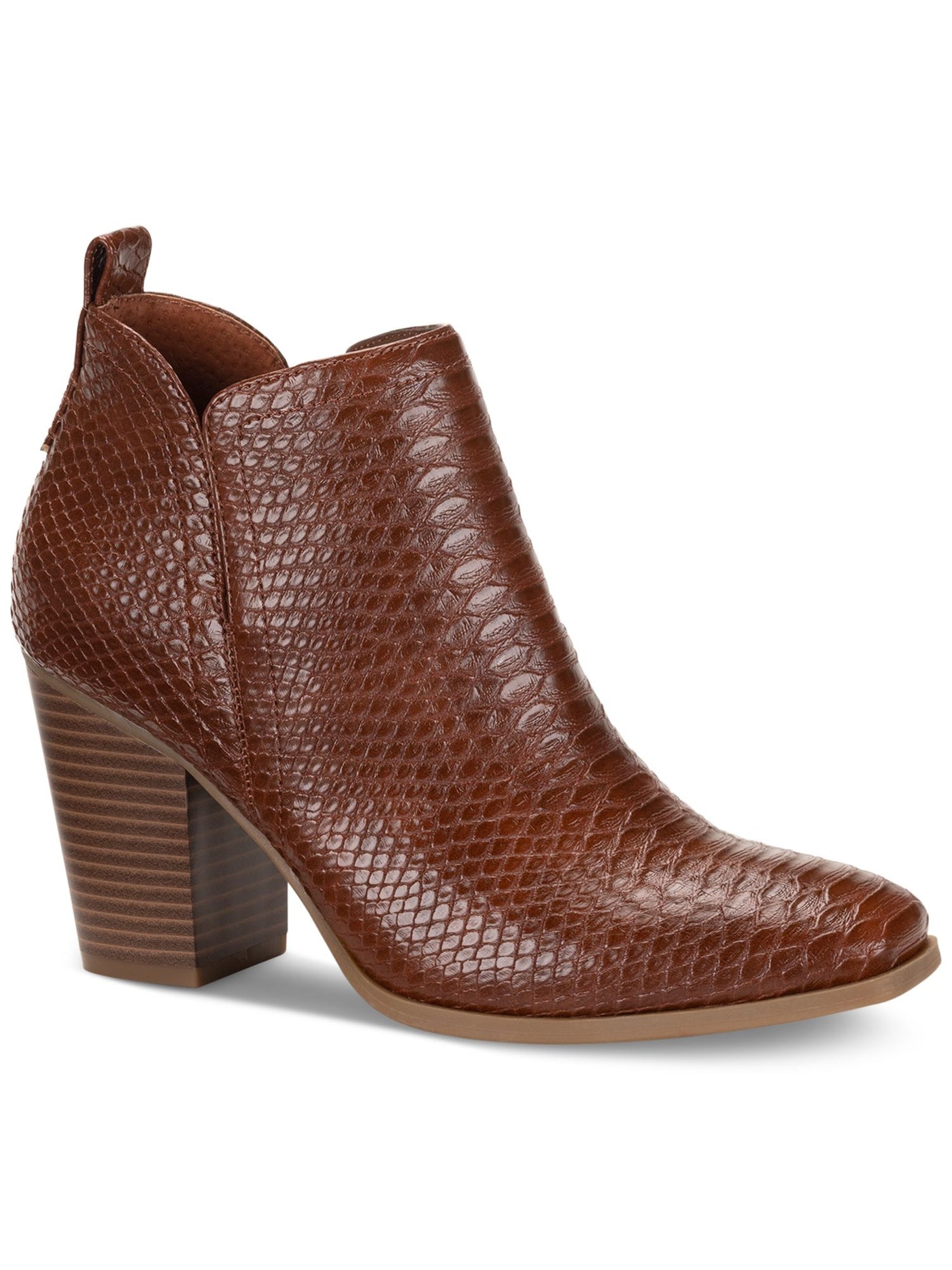 SUN STONE Womens Brown Solid Snake Cut Out Padded Pollyy Almond Toe Block Heel Zip-Up Dress Boots 10 M
