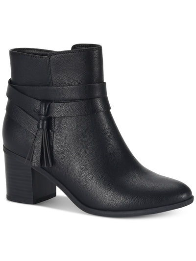 STYLE & COMPANY Womens Black Ankle Strap Accents Padded Tasseled Catrionaa Almond Toe Block Heel Zip-Up Booties 7.5 M