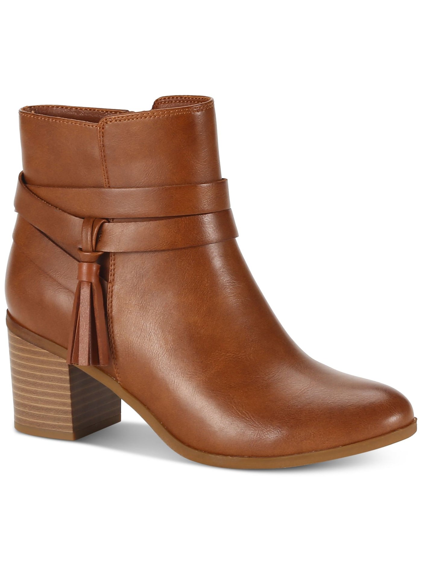 STYLE & COMPANY Womens Brown Ankle Strap Accents Padded Tasseled Catrionaa Round Toe Block Heel Zip-Up Booties 9 M