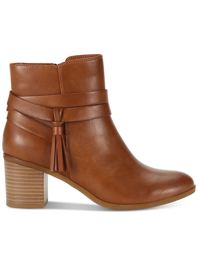 STYLE & COMPANY Womens Brown Ankle Strap Accents Padded Tasseled Catrionaa Round Toe Block Heel Zip-Up Booties 9 M