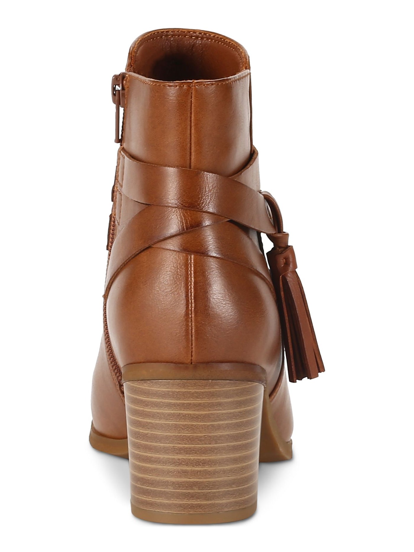 STYLE & COMPANY Womens Brown Ankle Strap Accents Padded Tasseled Catrionaa Round Toe Block Heel Zip-Up Booties 9 M
