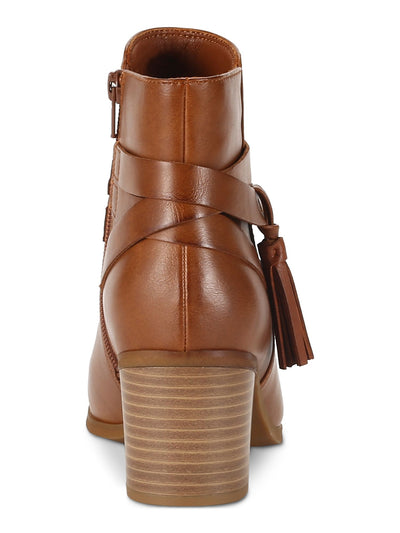 STYLE & COMPANY Womens Brown Ankle Strap Accents Padded Tasseled Catrionaa Round Toe Block Heel Zip-Up Booties 9 M