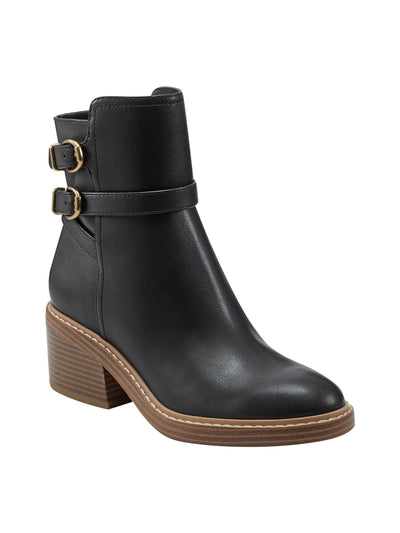 MARC FISHER Womens Black Padded Buckle Accent Marieta Almond Toe Block Heel Zip-Up Dress Booties 9.5 M