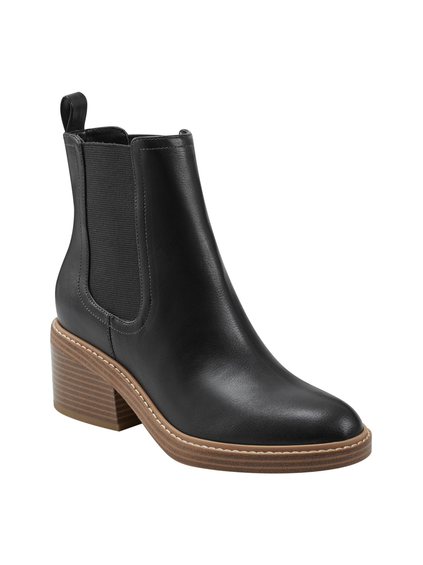 MARC FISHER Womens Black Heel Pull-Tab Padded Goring Modesty Almond Toe Block Heel Chelsea Boot 7.5 M