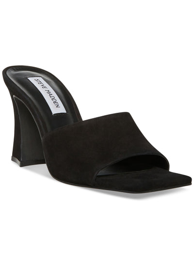 STEVE MADDEN Womens Black Cushioned Fairfax Square Toe Sculpted Heel Slip On Leather Dress Heeled Sandal 10 M
