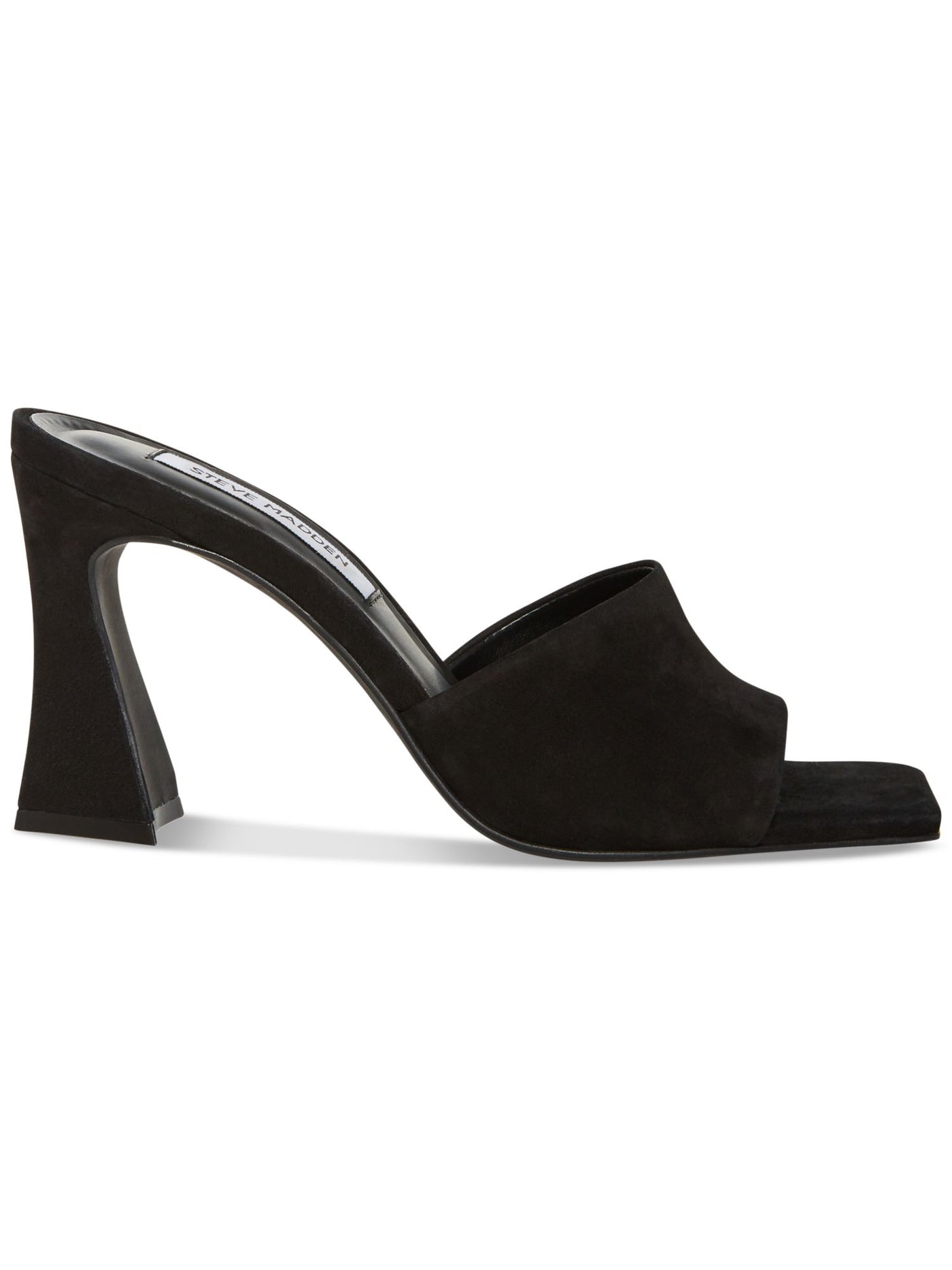 STEVE MADDEN Womens Black Cushioned Fairfax Square Toe Sculpted Heel Slip On Leather Dress Heeled Sandal 10 M