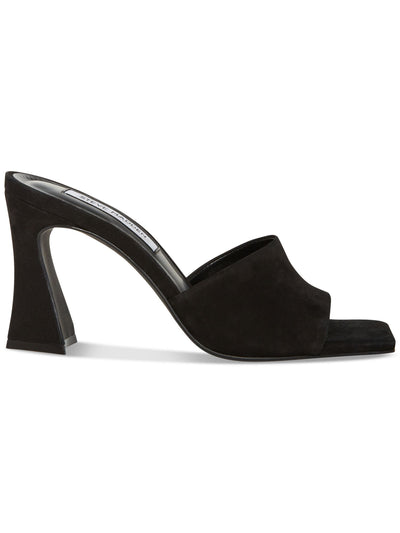 STEVE MADDEN Womens Black Cushioned Fairfax Square Toe Sculpted Heel Slip On Leather Dress Heeled Sandal 10 M