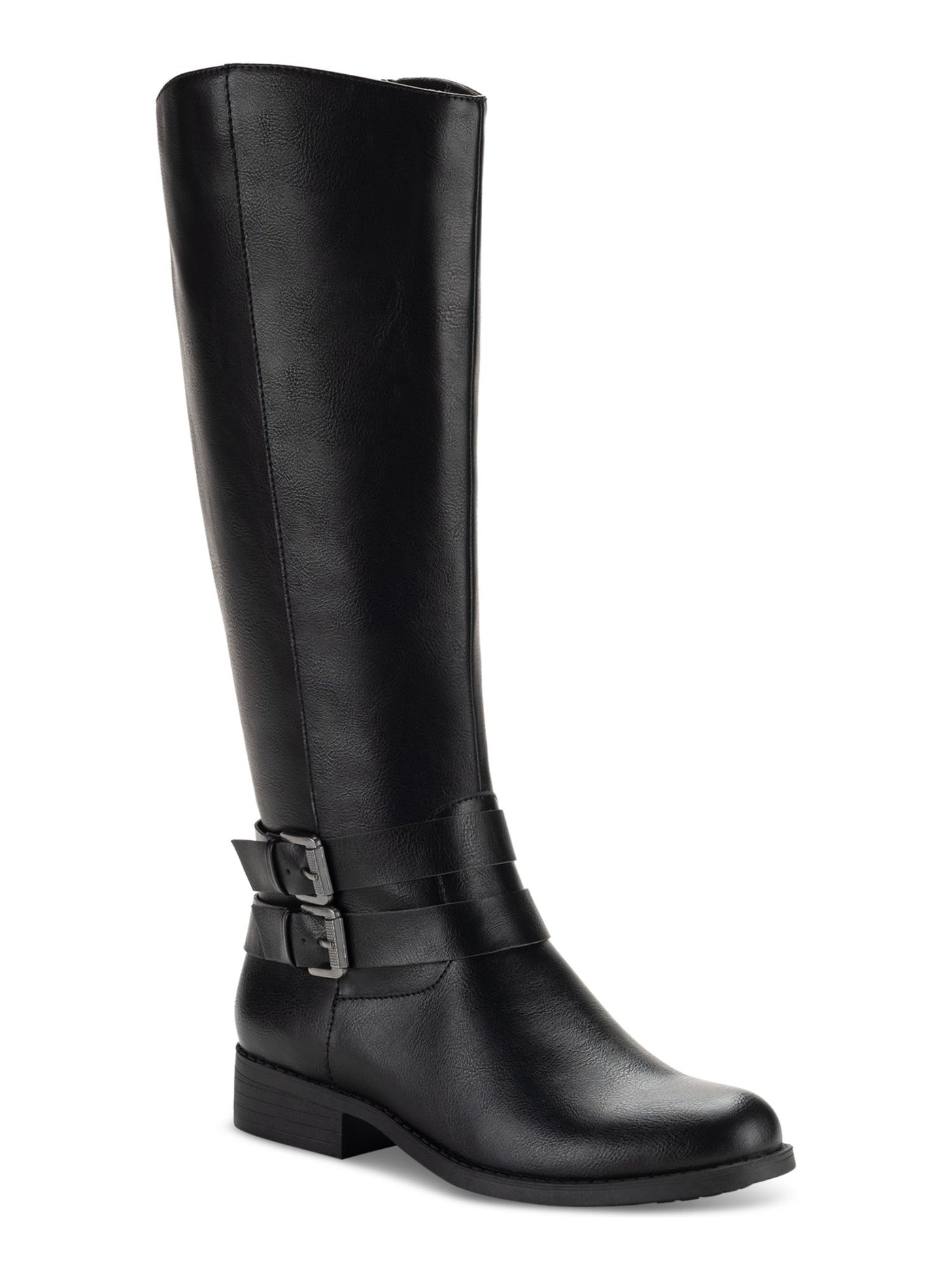 STYLE & COMPANY Womens Black Buckled Ankle Straps Goring Padded Maliaa Round Toe Block Heel Zip-Up Riding Boot 8.5 M