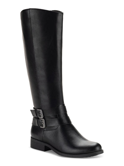STYLE & COMPANY Womens Black Buckled Ankle Straps Goring Padded Maliaa Round Toe Block Heel Zip-Up Riding Boot 8.5 M