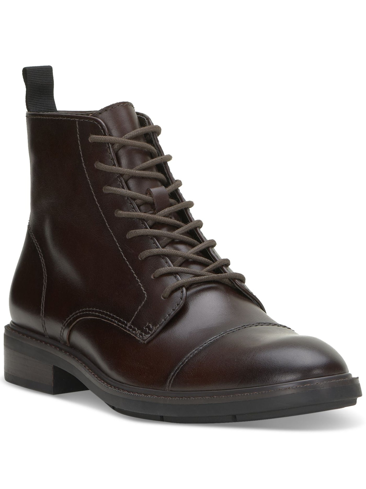 VINCE CAMUTO Mens Brown Lace-Up Front Heel Pull-Tab Padded Ferko Cap Toe Block Heel Zip-Up Leather Boots Shoes 13 M