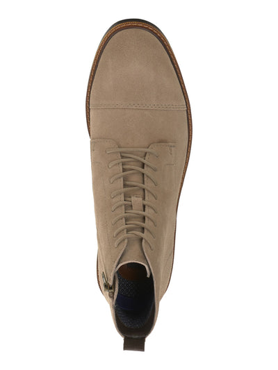 VINCE CAMUTO Mens Beige Lace-Up Front Heel Pull-Tab Padded Ferko Cap Toe Block Heel Zip-Up Leather Boots Shoes 8.5 M